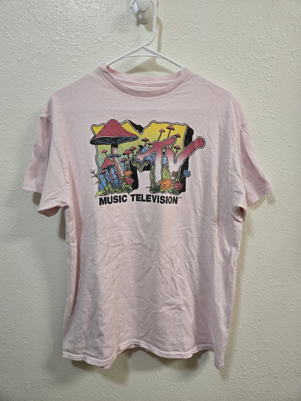 MTV Pink Mushroom Graphic Short Sleeve Tee